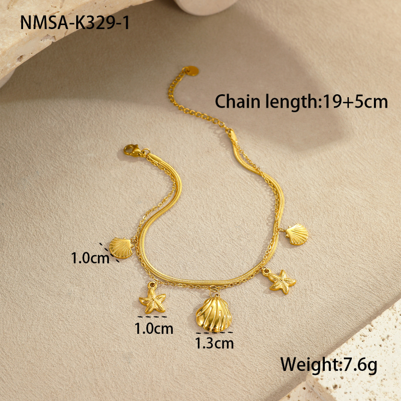 Nimai anklet od nehrđajućeg čelika u morskom stilu s morskom zvjezdicom, školjkom i srcem – elegantan ljetni dodatak