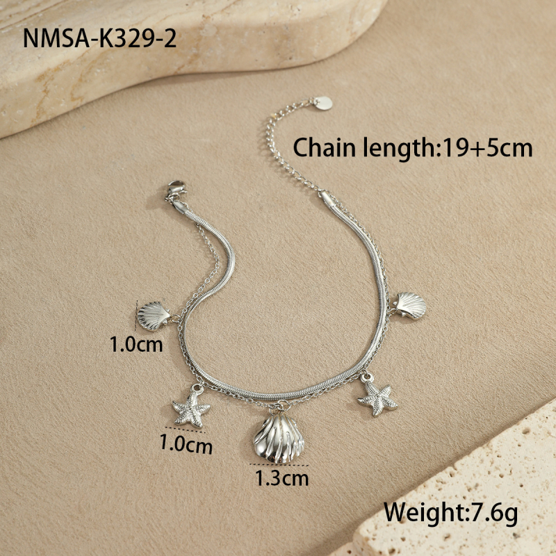 Nimai anklet od nehrđajućeg čelika u morskom stilu s morskom zvjezdicom, školjkom i srcem – elegantan ljetni dodatak