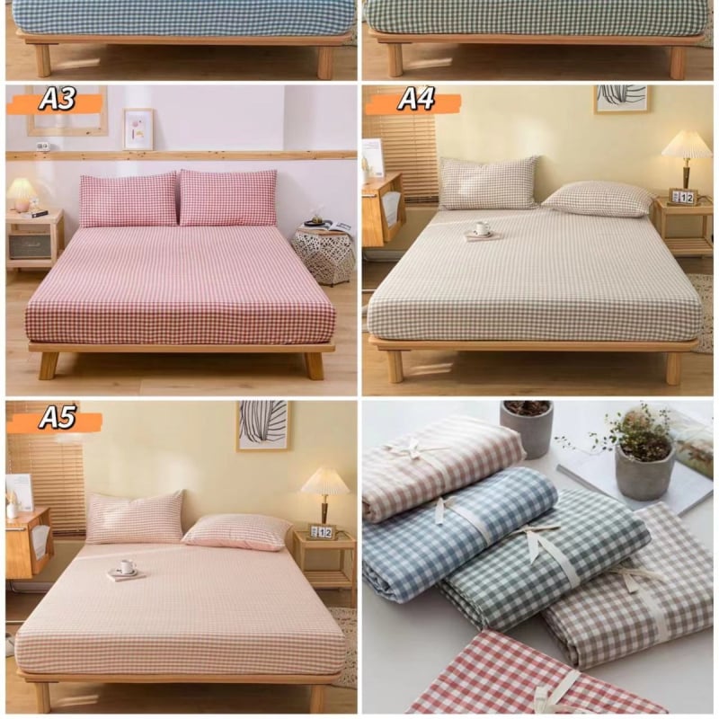 Japanski stil, oprana pamuk i lan, elastična plahte za madrac s 360° pokrivenošću, za Simmons madrac, karirano prugasti uzorak