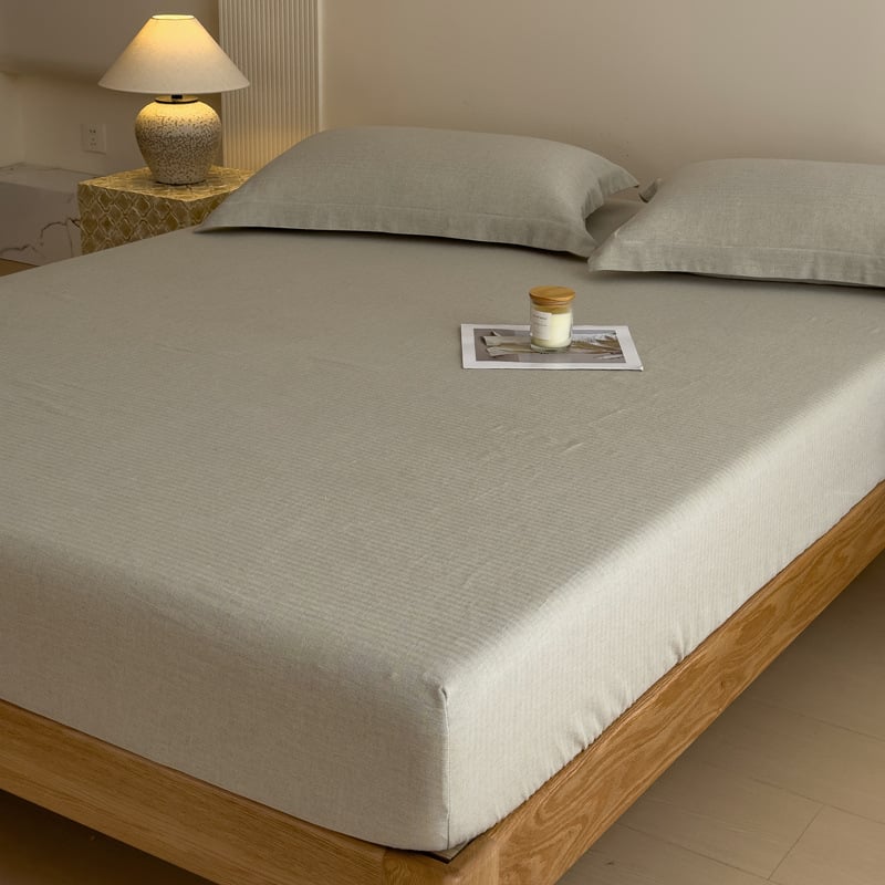 Navlaka za madrac s elastičnim rubom, od pamuka i lana, s uzorkom riblje kosti, prozračna i upija vlagu, pogodna za spavanje golih tijela, moderan minimalistički stil