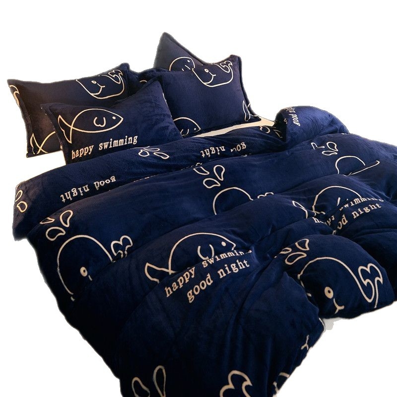 Flanellist voodipesukate fleece'iga voodiga, õmmeldud, armsa loomamustriga, reaktiivne trükk