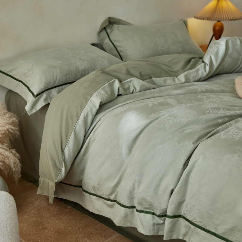 Četverodijelni set posteljine od 100% pamuka s jacquardom, brušena tkanina, reaktivno bojanje, duga vlakna pamuka, težina 2500–3000 g/m²