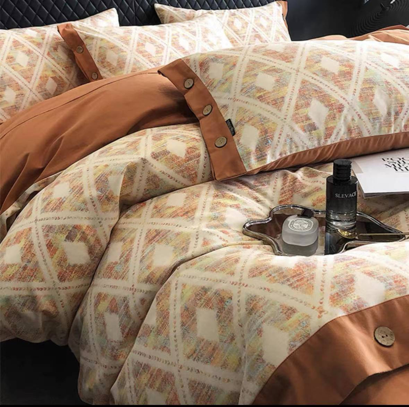 Jesensko-zimski američki stil, 200 vlakana pamuka, četverodijelni set posteljine s dugmadima i geometrijskim uzorkom