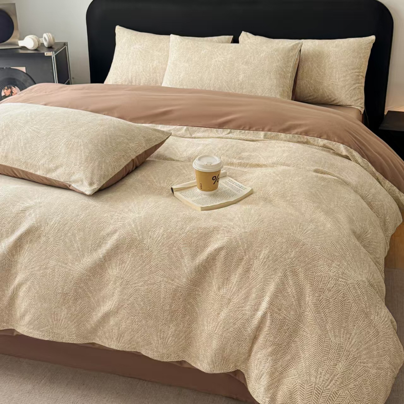 Set de lenjerie de pat din bumbac cu model vegetal, prietenos cu pielea, personalizabil