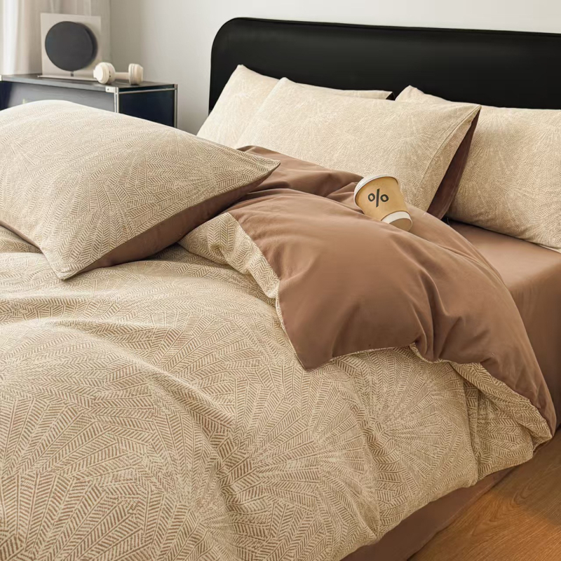 Set de lenjerie de pat din bumbac cu model vegetal, prietenos cu pielea, personalizabil