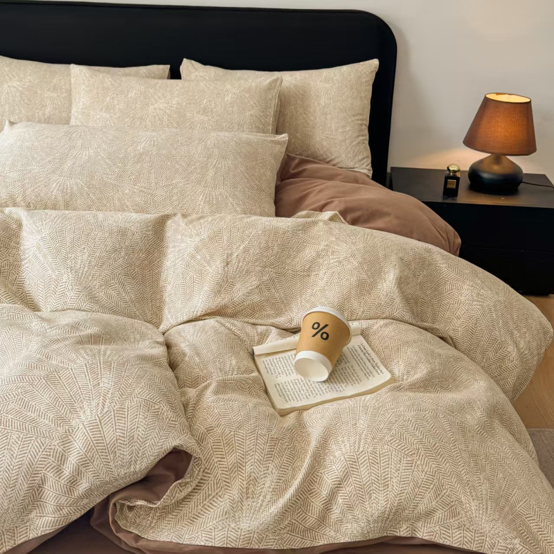 Set de lenjerie de pat din bumbac cu model vegetal, prietenos cu pielea, personalizabil