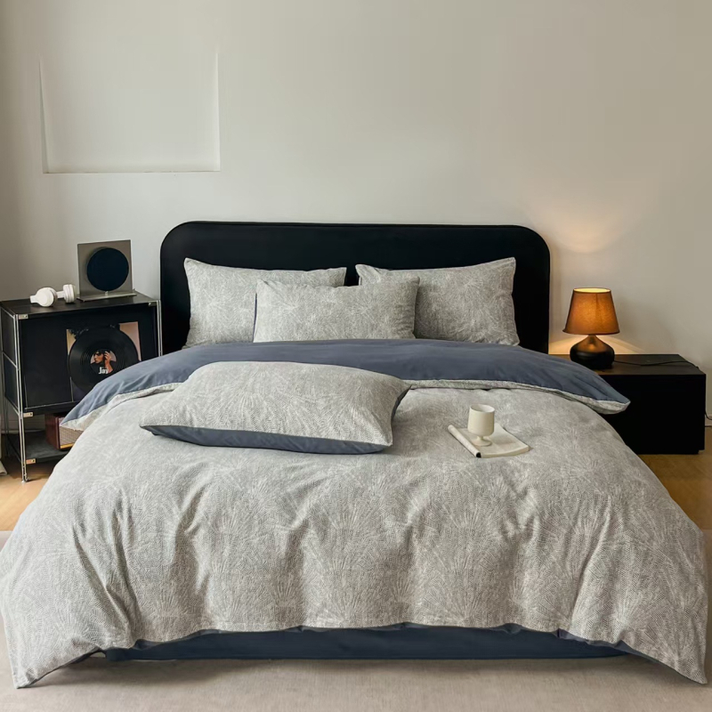 Set de lenjerie de pat din bumbac cu model vegetal, prietenos cu pielea, personalizabil