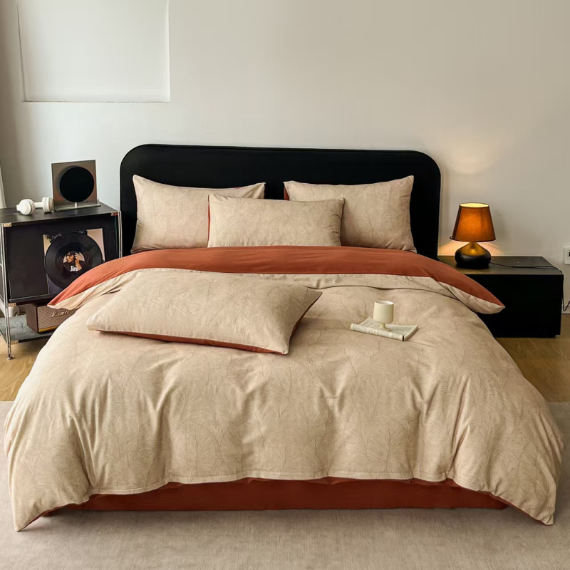 Set de lenjerie de pat din bumbac cu model vegetal, prietenos cu pielea, personalizabil