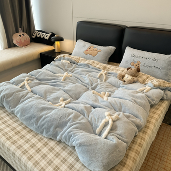 4-dijelni set navlaka za pokrivač od pliša zeca, 3D dizajn mašne, zimsku toplinu