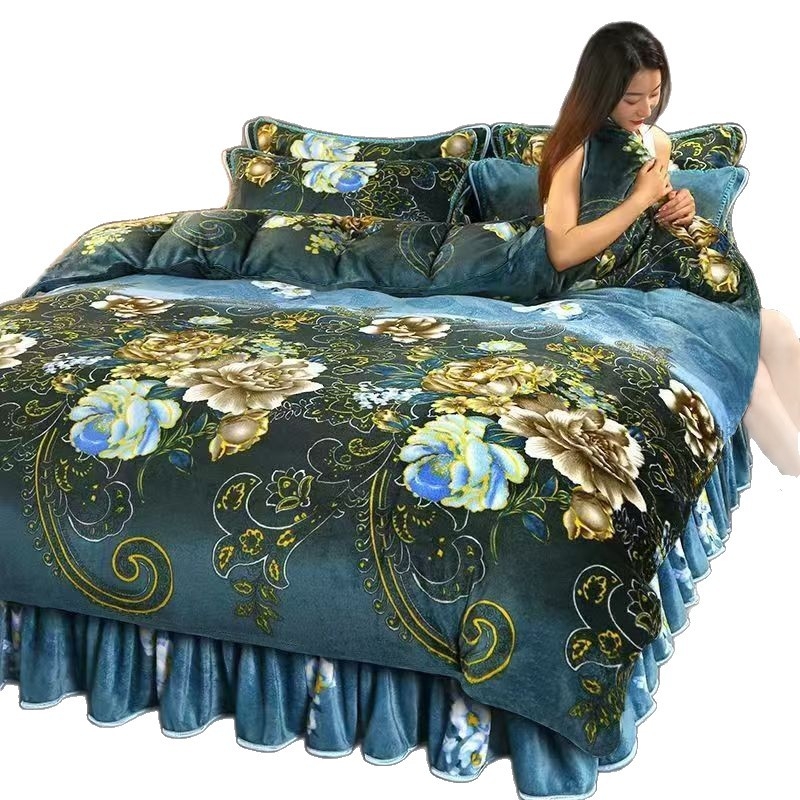 Husă de pilotă din catifea de lapte, quilted, față dublă, imprimare reactive, model plante și flori, 1500–2000 g