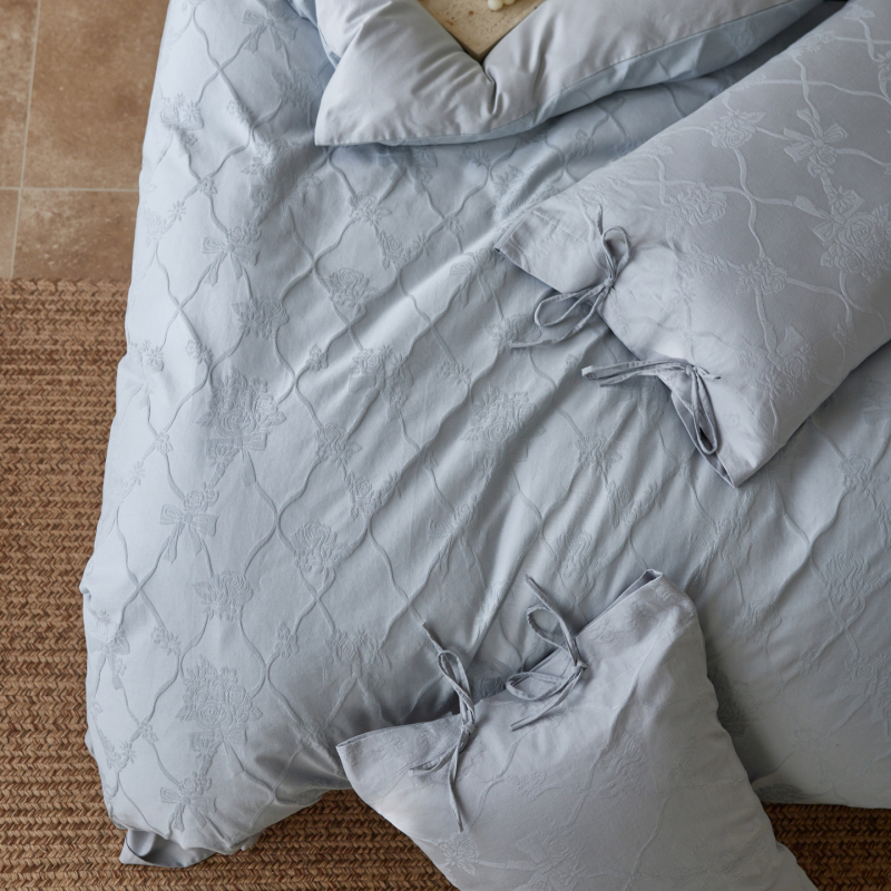 Чист памук, мъхнат релефен жакард, четирипарчен комплект спално бельо