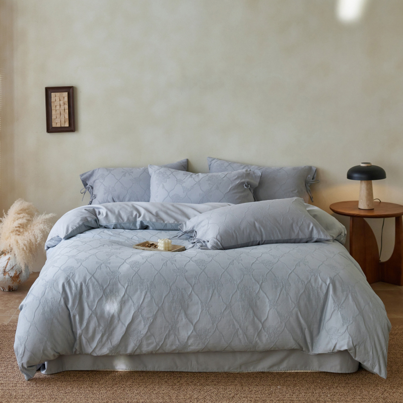 Чист памук, мъхнат релефен жакард, четирипарчен комплект спално бельо