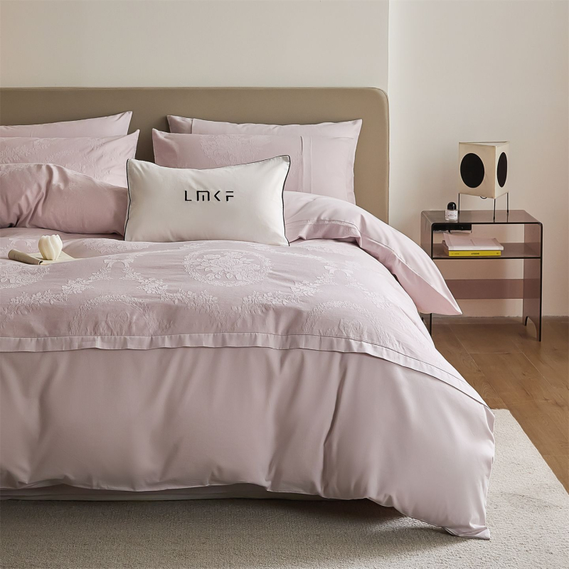 Jacquard posteljina od 100% pamuka, četverodijelni set posteljine, jednofarbna, lagani luksuz