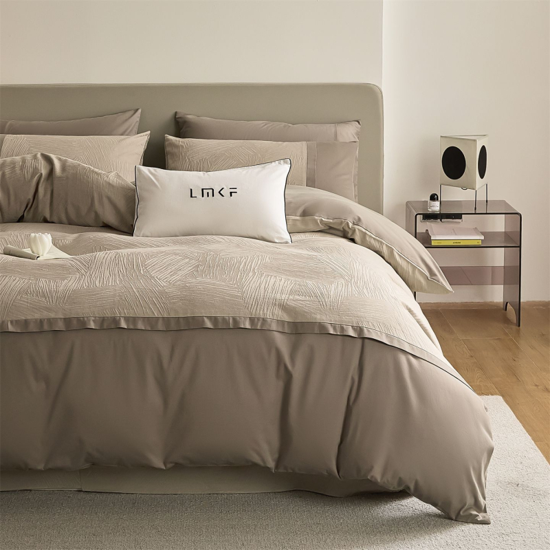 Jacquard posteljina od 100% pamuka, četverodijelni set posteljine, jednofarbna, lagani luksuz