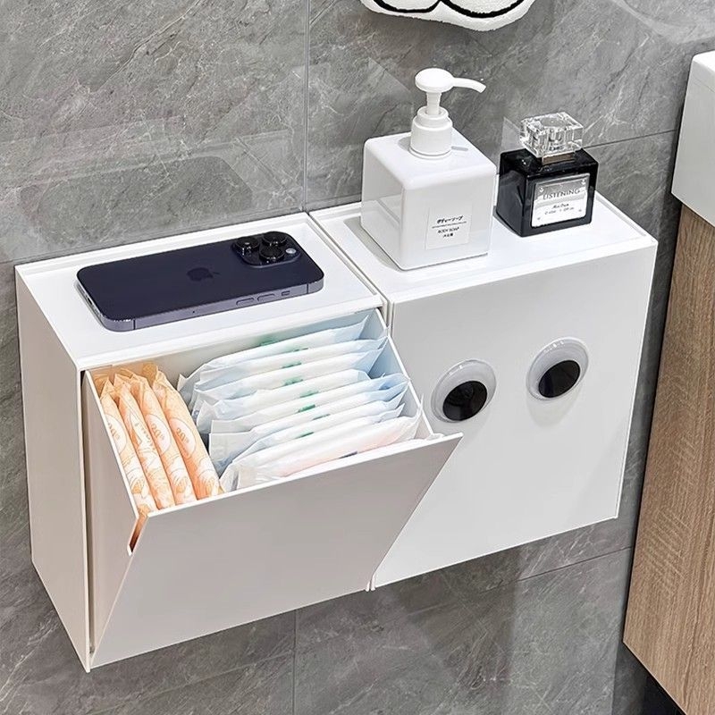 Stienā montējama higiēnas spilventiņu uzglabāšanas kastīte, ūdensnecaurlaidīga, bez urbšanas, vannas istabai