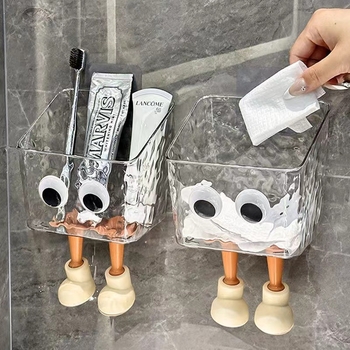 Sienas stiprināms vannasistabas uzglabāšanas kastīte – plastmasas organizētājs ar karikatūras rakstu, modelis 999999