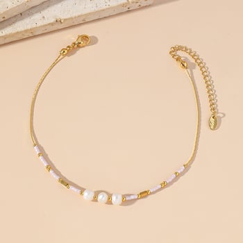 SUNNYCRYSTAL potītes rokassprādze, korejiešu stilā, dabiskas pērlītes un japānas rīsu pērļas, titāna tērauda ķēde, ģeometrisks dizains