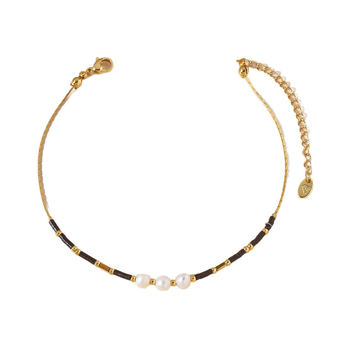 SUNNYCRYSTAL potītes rokassprādze, korejiešu stilā, dabiskas pērlītes un japānas rīsu pērļas, titāna tērauda ķēde, ģeometrisks dizains