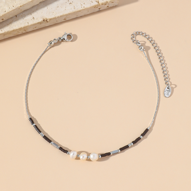 SUNNYCRYSTAL potītes rokassprādze, korejiešu stilā, dabiskas pērlītes un japānas rīsu pērļas, titāna tērauda ķēde, ģeometrisks dizains