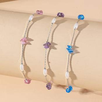 Sievietēm potīšu anklets ar titāna tērauda ķēdi, kristāliem un mākslīgām pērlēm – vienkāršs ģeometrisks dizains