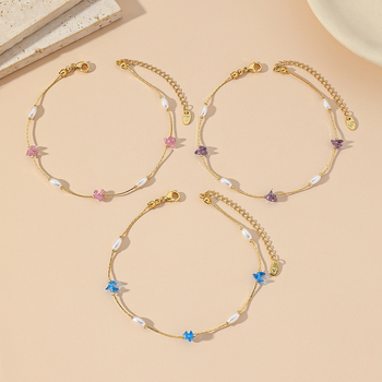 Sievietēm potīšu anklets ar titāna tērauda ķēdi, kristāliem un mākslīgām pērlēm – vienkāršs ģeometrisks dizains