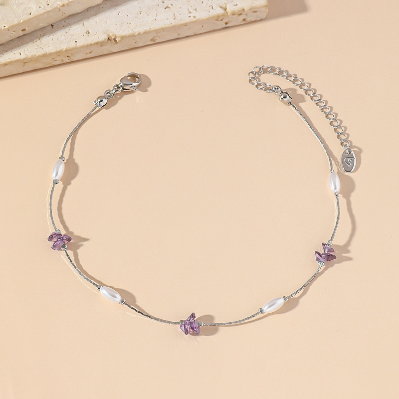 Sievietēm potīšu anklets ar titāna tērauda ķēdi, kristāliem un mākslīgām pērlēm – vienkāršs ģeometrisks dizains