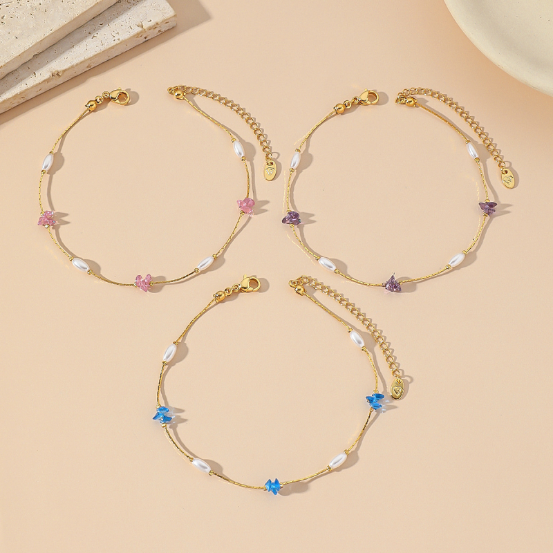 Sievietēm potīšu anklets ar titāna tērauda ķēdi, kristāliem un mākslīgām pērlēm – vienkāršs ģeometrisks dizains