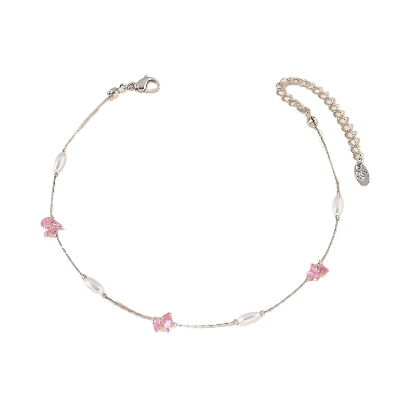 Sievietēm potīšu anklets ar titāna tērauda ķēdi, kristāliem un mākslīgām pērlēm – vienkāršs ģeometrisks dizains