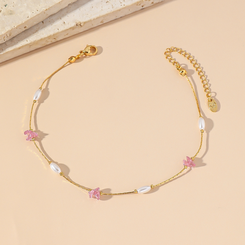 Sievietēm potīšu anklets ar titāna tērauda ķēdi, kristāliem un mākslīgām pērlēm – vienkāršs ģeometrisks dizains