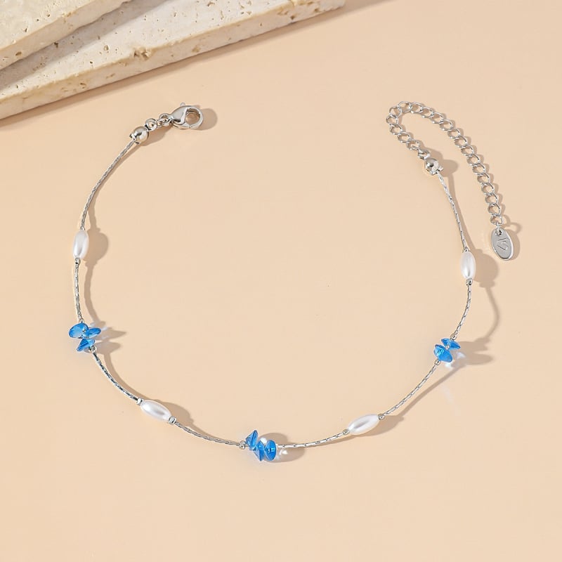 Sievietēm potīšu anklets ar titāna tērauda ķēdi, kristāliem un mākslīgām pērlēm – vienkāršs ģeometrisks dizains