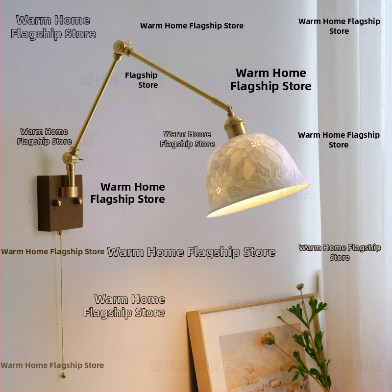 Стенно осветително тяло с керамичен абажур, медно тяло, LED светлина, 220V, умно управление (Mijia/Tmall elf)