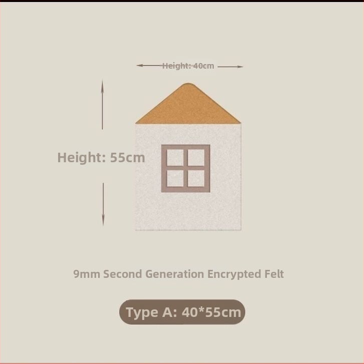 Casă 3D din fetru pentru perete – stil desene animate, model geometric abstract, poliester, personalizare disponibilă, potrivit pentru sufragerie, dormitor, birou