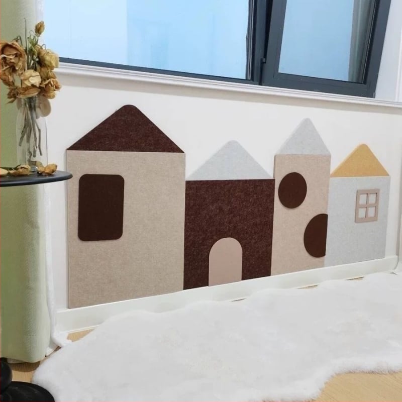 Casă 3D din fetru pentru perete – stil desene animate, model geometric abstract, poliester, personalizare disponibilă, potrivit pentru sufragerie, dormitor, birou