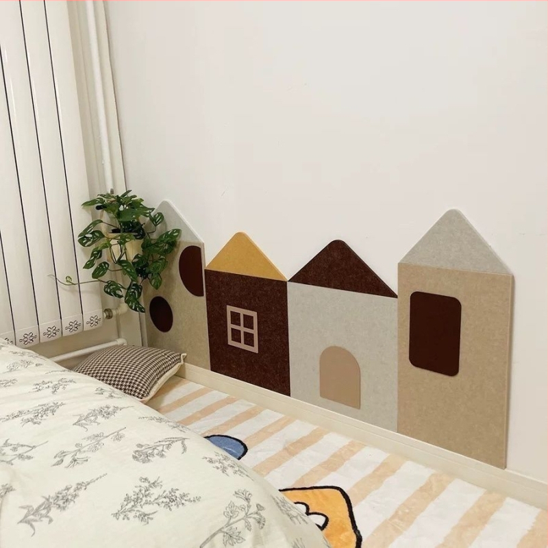 3D detský domček z filcu na stenu – kreslený štýl, geometrický abstraktný vzor, polyester, prispôsobenie k dispozícii, vhodné do obývačky, spálne, študovne