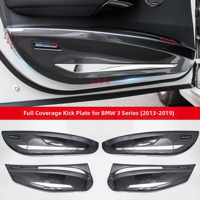 BMW ajtó kick-plate védő – ABS, karbon szövet minta, belső átalakítási kiegészítő, kompatibilis 3-as, 5-ös, X3, X5, X7