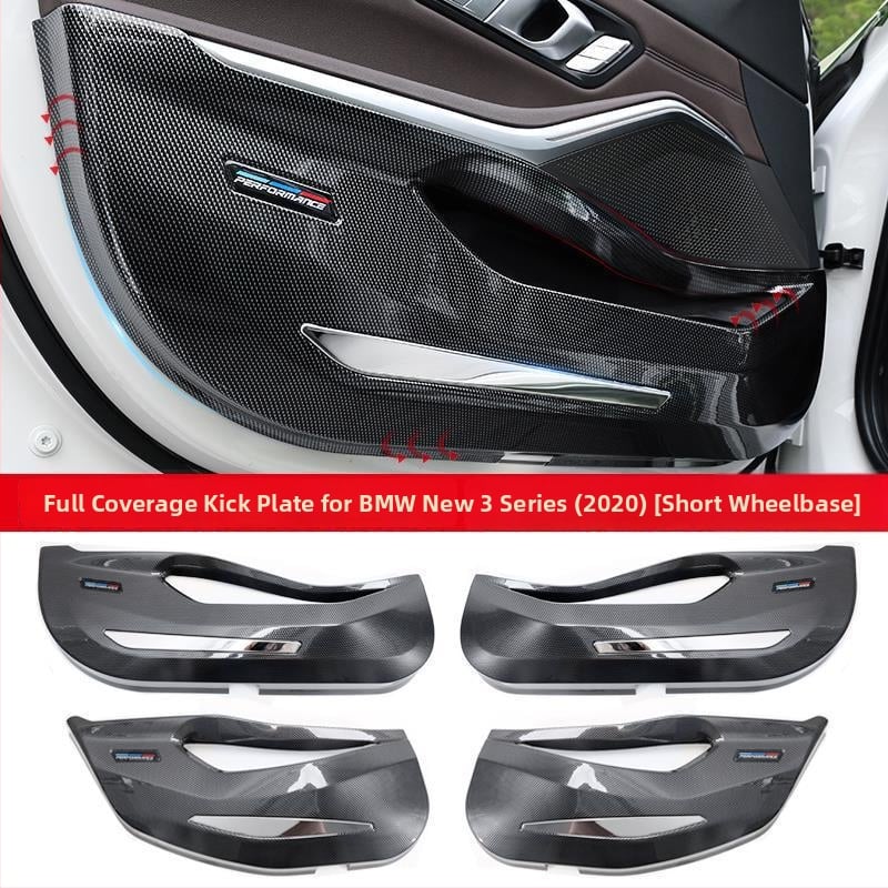 BMW ajtó kick-plate védő – ABS, karbon szövet minta, belső átalakítási kiegészítő, kompatibilis 3-as, 5-ös, X3, X5, X7