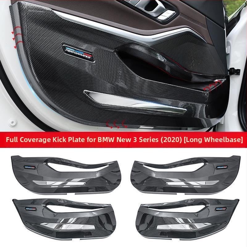 BMW ajtó kick-plate védő – ABS, karbon szövet minta, belső átalakítási kiegészítő, kompatibilis 3-as, 5-ös, X3, X5, X7