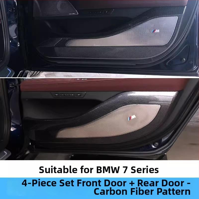 BMW ajtó kick-plate védő – ABS, karbon szövet minta, belső átalakítási kiegészítő, kompatibilis 3-as, 5-ös, X3, X5, X7