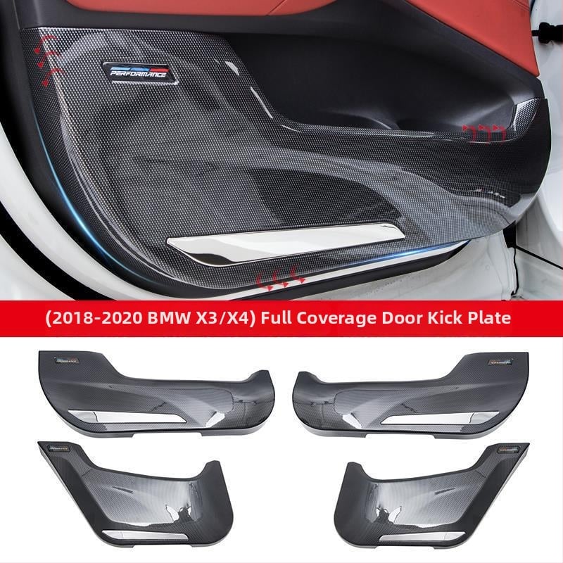 BMW ajtó kick-plate védő – ABS, karbon szövet minta, belső átalakítási kiegészítő, kompatibilis 3-as, 5-ös, X3, X5, X7