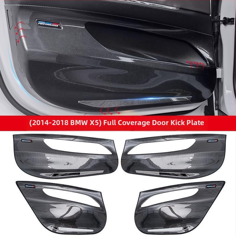 BMW ajtó kick-plate védő – ABS, karbon szövet minta, belső átalakítási kiegészítő, kompatibilis 3-as, 5-ös, X3, X5, X7