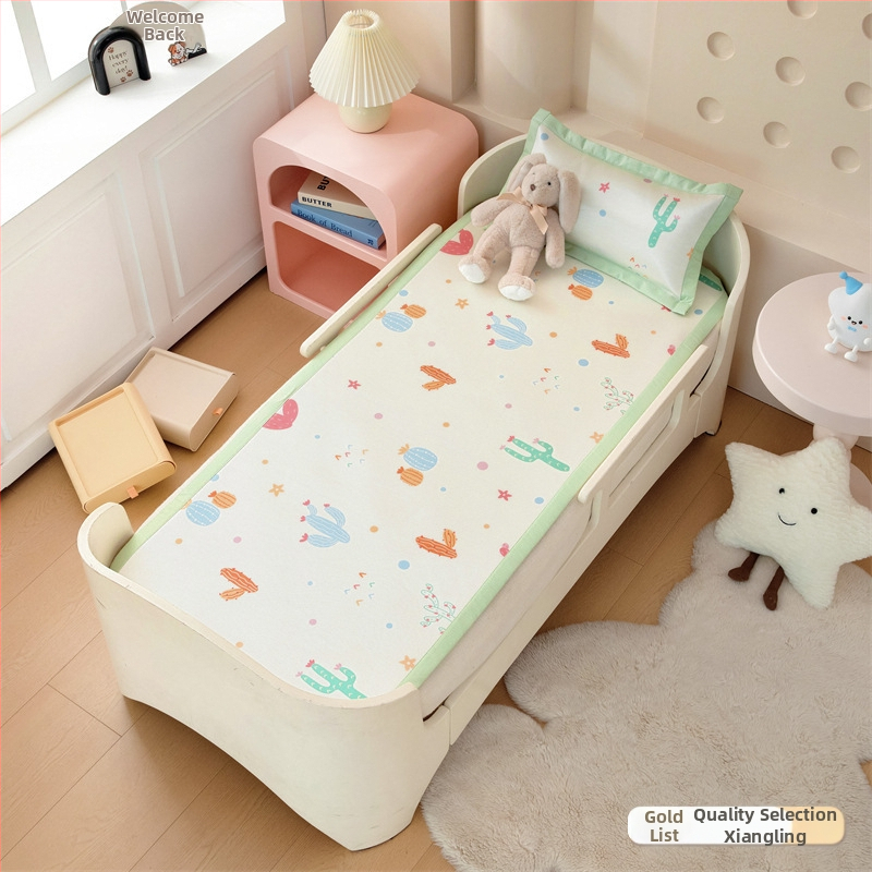 Laste ja beebide jaoks mõeldud päevamat – jääsilk ja rattan materjal, Jacquard-kude, cartoon stiil, masinaga pestav.