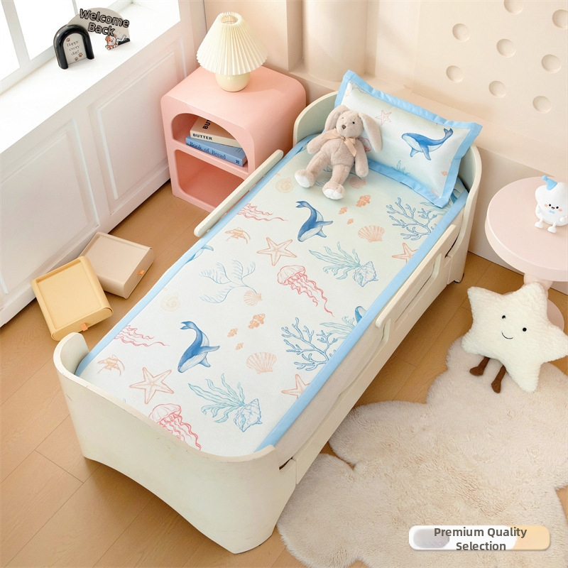 Laste ja beebide jaoks mõeldud päevamat – jääsilk ja rattan materjal, Jacquard-kude, cartoon stiil, masinaga pestav.