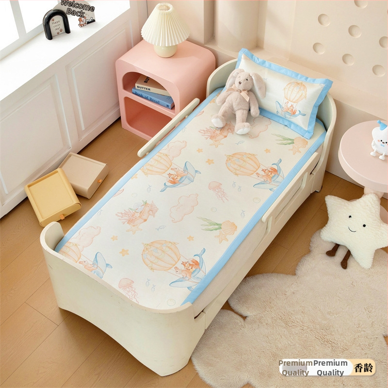 Laste ja beebide jaoks mõeldud päevamat – jääsilk ja rattan materjal, Jacquard-kude, cartoon stiil, masinaga pestav.