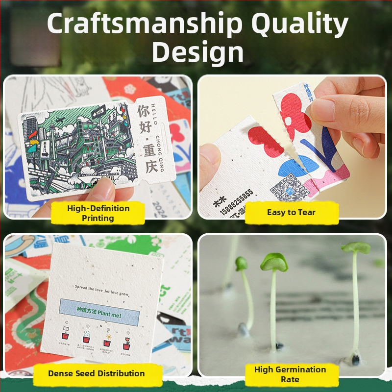 Vlastnoručne navrhnutá pozvánka na prvé narodeniny dieťaťa zo semien papiera, formát kartičky, ekologický papier