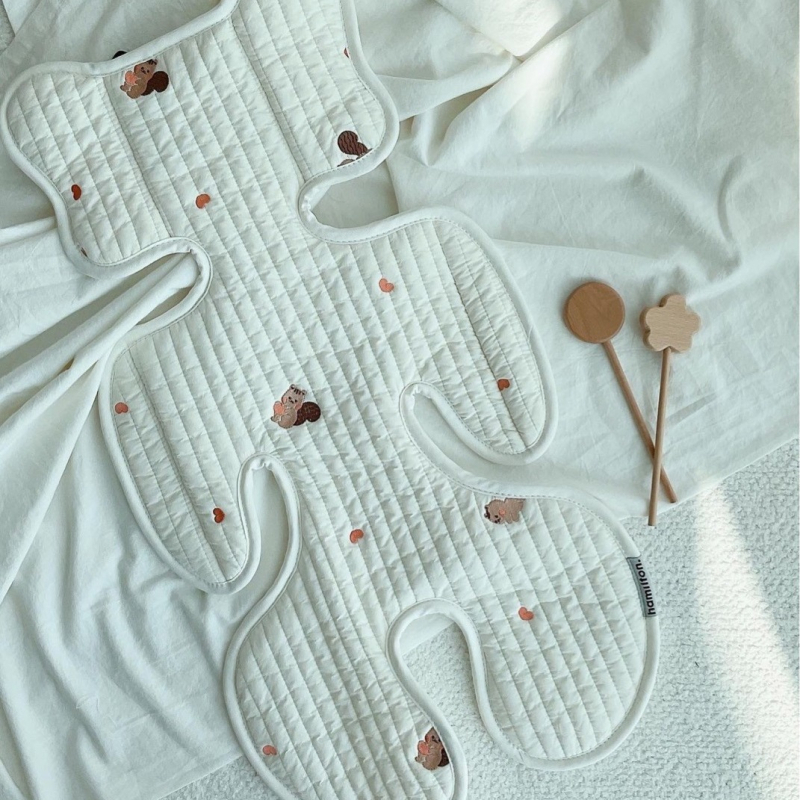 Седалков мат за детска количка за бебета на възраст 1–2 години, бродиран, дишащ, памук за всички сезони, машинно пране