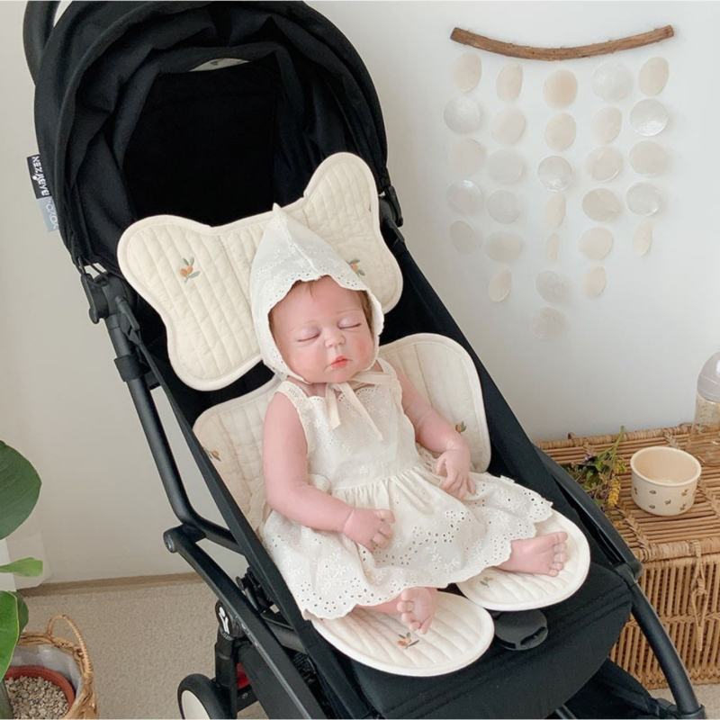 Седалков мат за детска количка за бебета на възраст 1–2 години, бродиран, дишащ, памук за всички сезони, машинно пране
