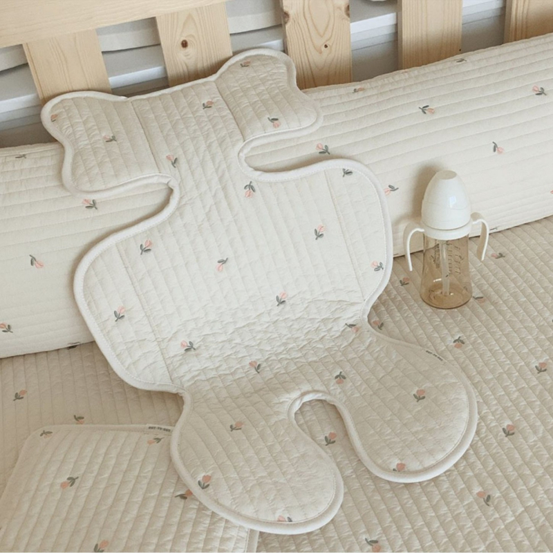 Седалков мат за детска количка за бебета на възраст 1–2 години, бродиран, дишащ, памук за всички сезони, машинно пране