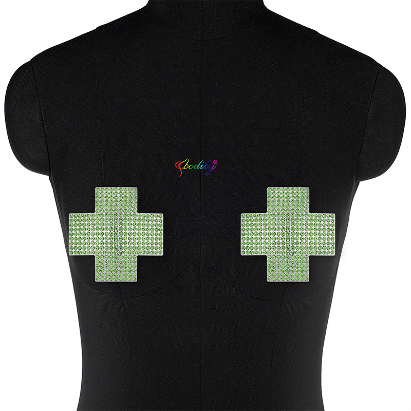 Geometrinis nipelių pleistras su kristalais, krūtinės papuošalas su elektroplavimu, lydinio įdėjus ir kūno grandinė