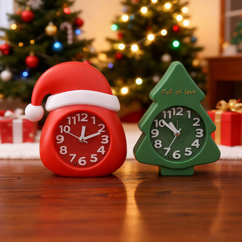 Karikatuurse jõulupuudega äratuskell, Seiko elektrooniline käik, LED-ekraan näidikute ja numbritega, akutoitega, ühepoolne