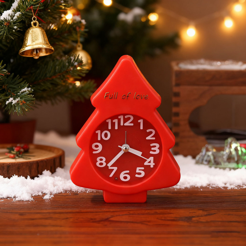 Karikatuurse jõulupuudega äratuskell, Seiko elektrooniline käik, LED-ekraan näidikute ja numbritega, akutoitega, ühepoolne